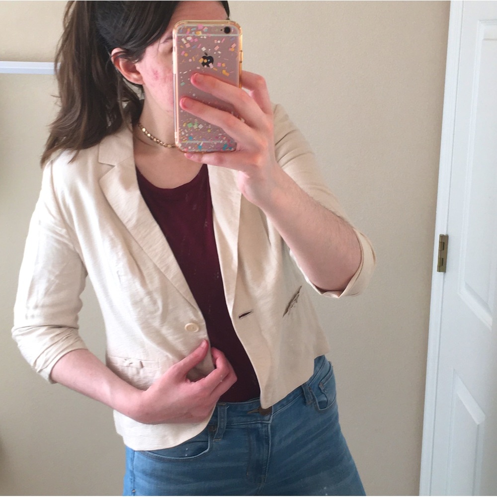 Lauren Conrad Beige Cropped Blazer